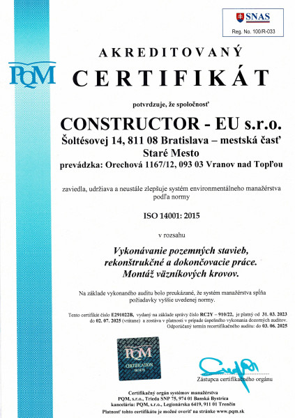 ISO 14001:2015 — pozemné stavby