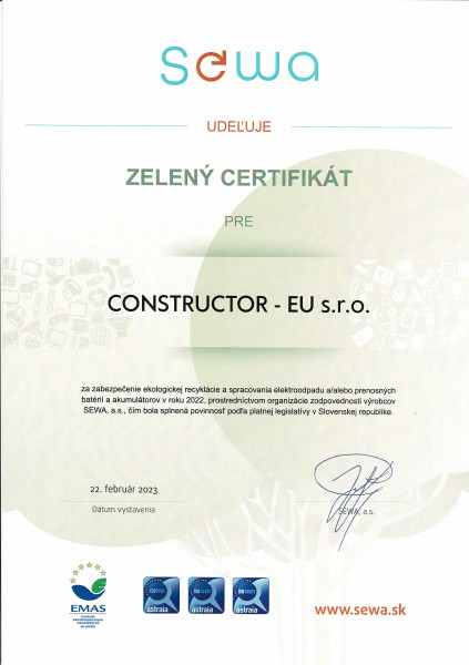Zelený certifikát SEWA