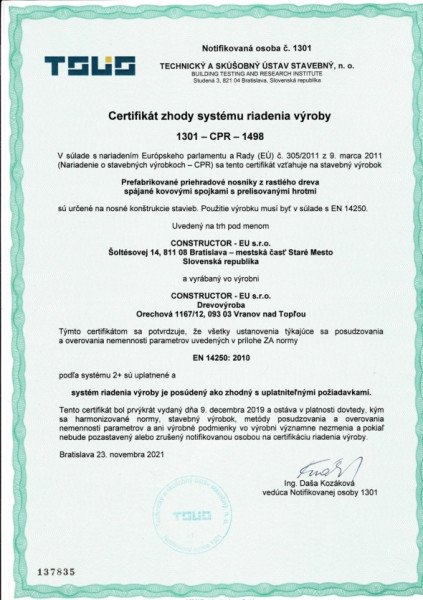 Certifikát zhody systému riadenia výroby