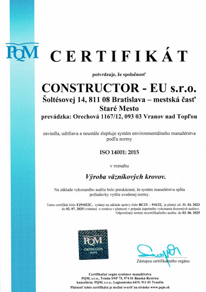 ISO 14001:2015 — výroba väzníkových krovov