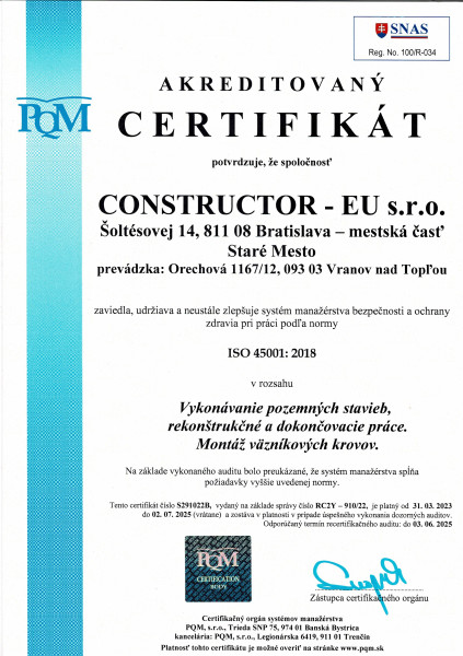ISO 45001:2018 — pozemné stavby